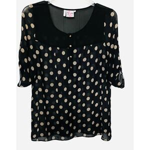 SASSY MATERNITY SHORT SLV, RND NECK, DRESSY BLOUSE, WOMENS, XL-BLACK-TAN CIRCLES